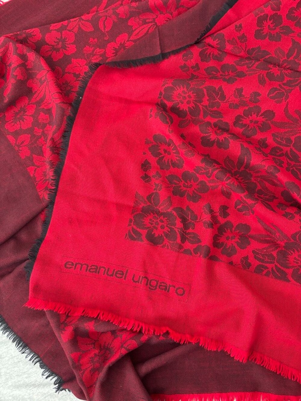 Vintage Emanuel Ungaro Scarf Double Face Floral Jacquard Shawl Reversible Wool